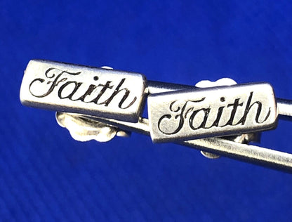 Designer FT 925 Sterling Silver Rectangle Faith Inspirational Stud Earrings