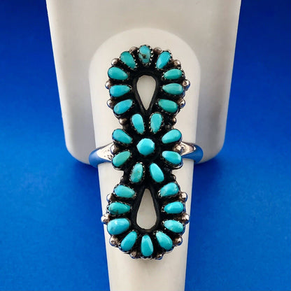Native American Unsigned 925 Sterling Silver Turquoise Statement Finger Ring