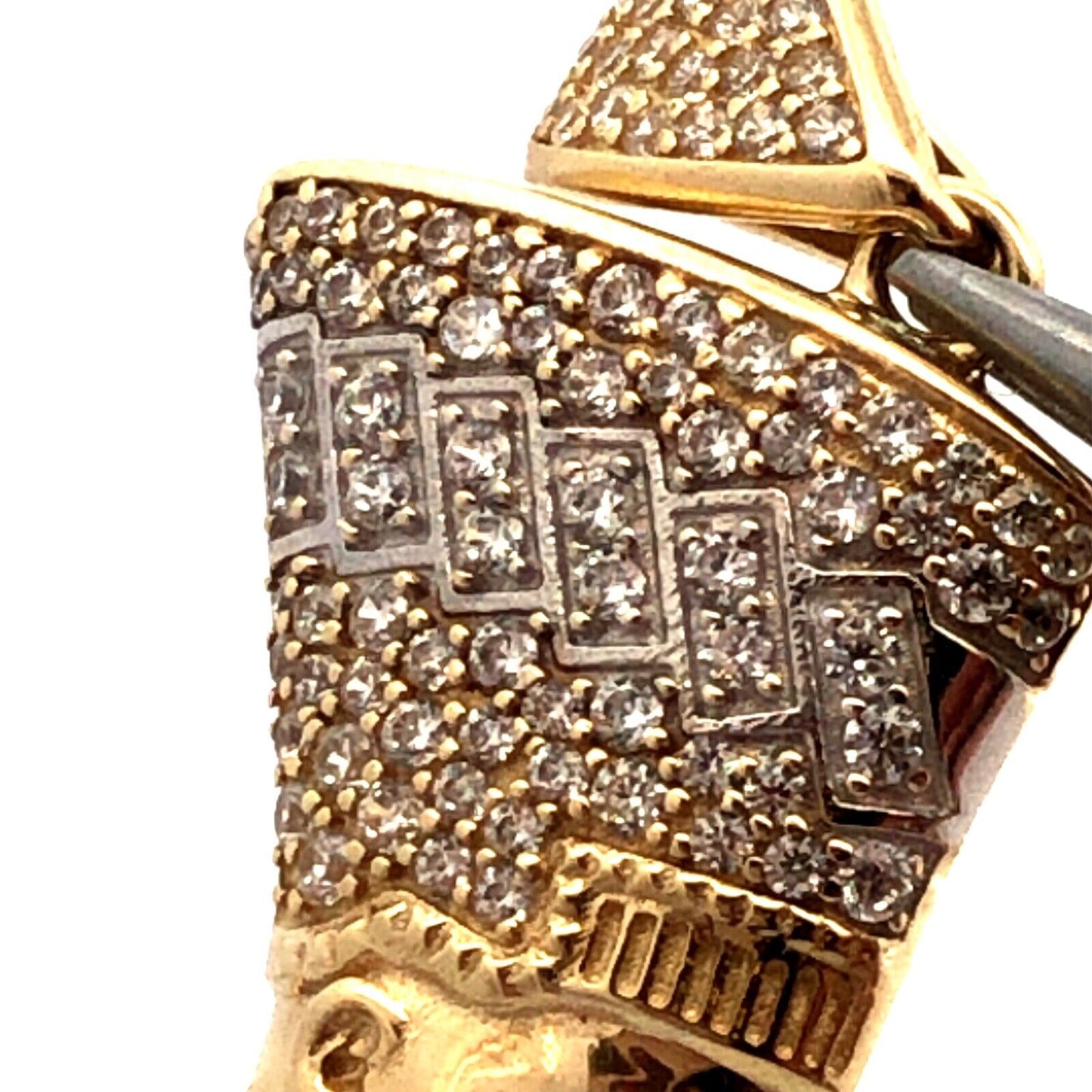 Designer NG 10K Yellow Gold White Topaz Pave Egyptian Queen Nefertiti Pendant