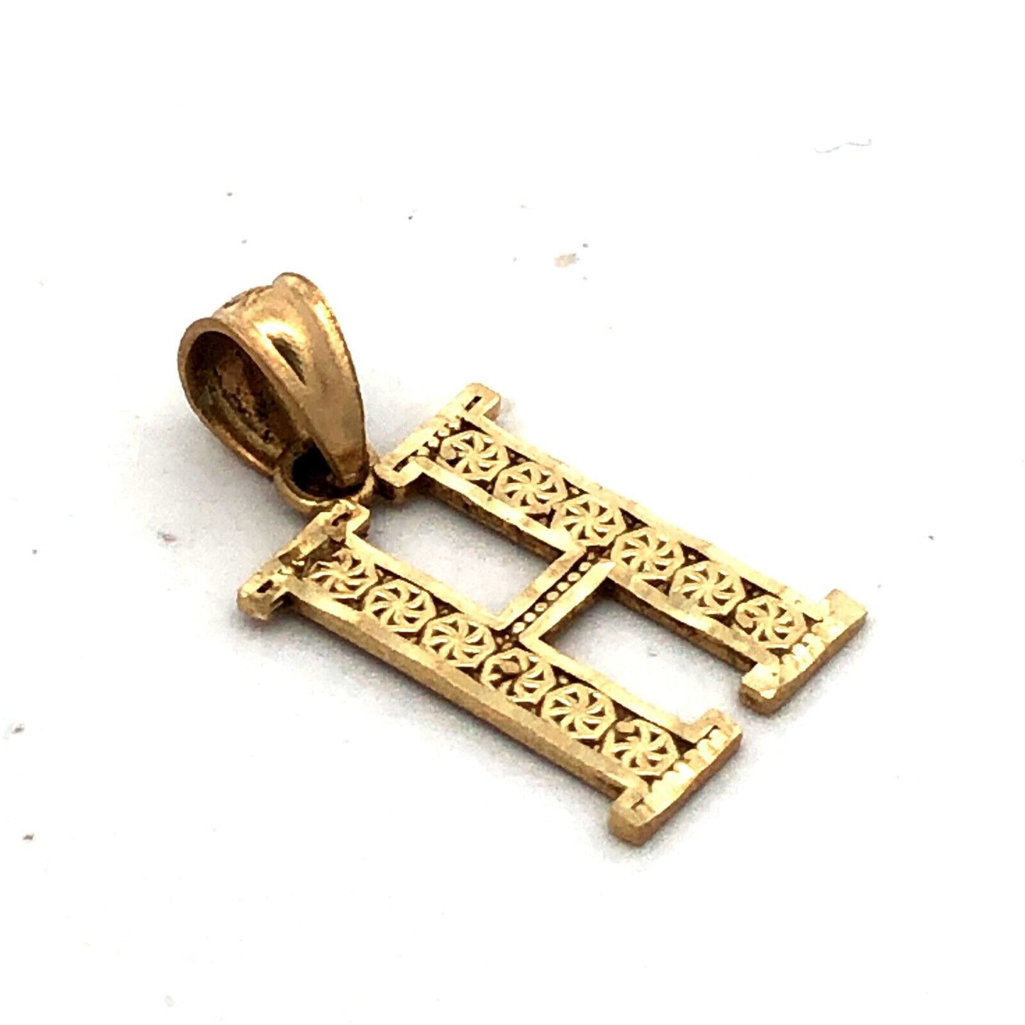 Designer 10K Yellow Gold Letter Initial H Name Textured Monogram Pendant