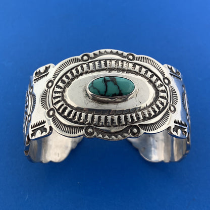 Rudy Willie Joe Delgarito Navajo 925 Sterling Silver Turquoise Cuff Bracelet