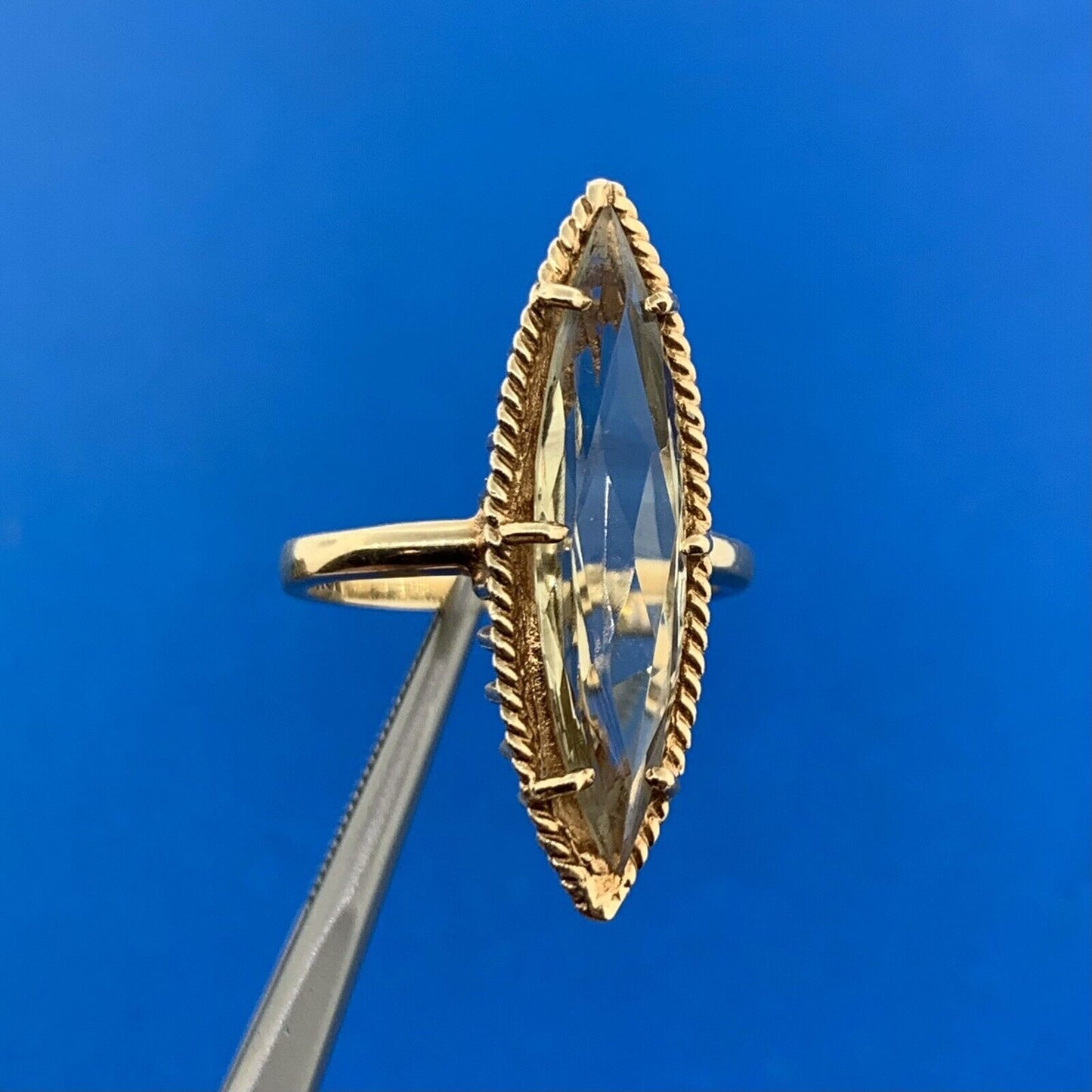 Esemco 10K Yellow Gold Marquise Prasiolite/Green Amethyst Statement Ring