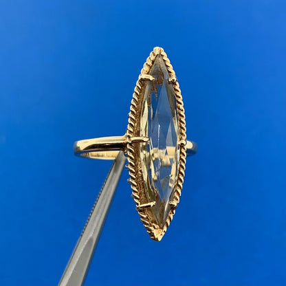 Esemco 10K Yellow Gold Marquise Prasiolite/Green Amethyst Statement Ring