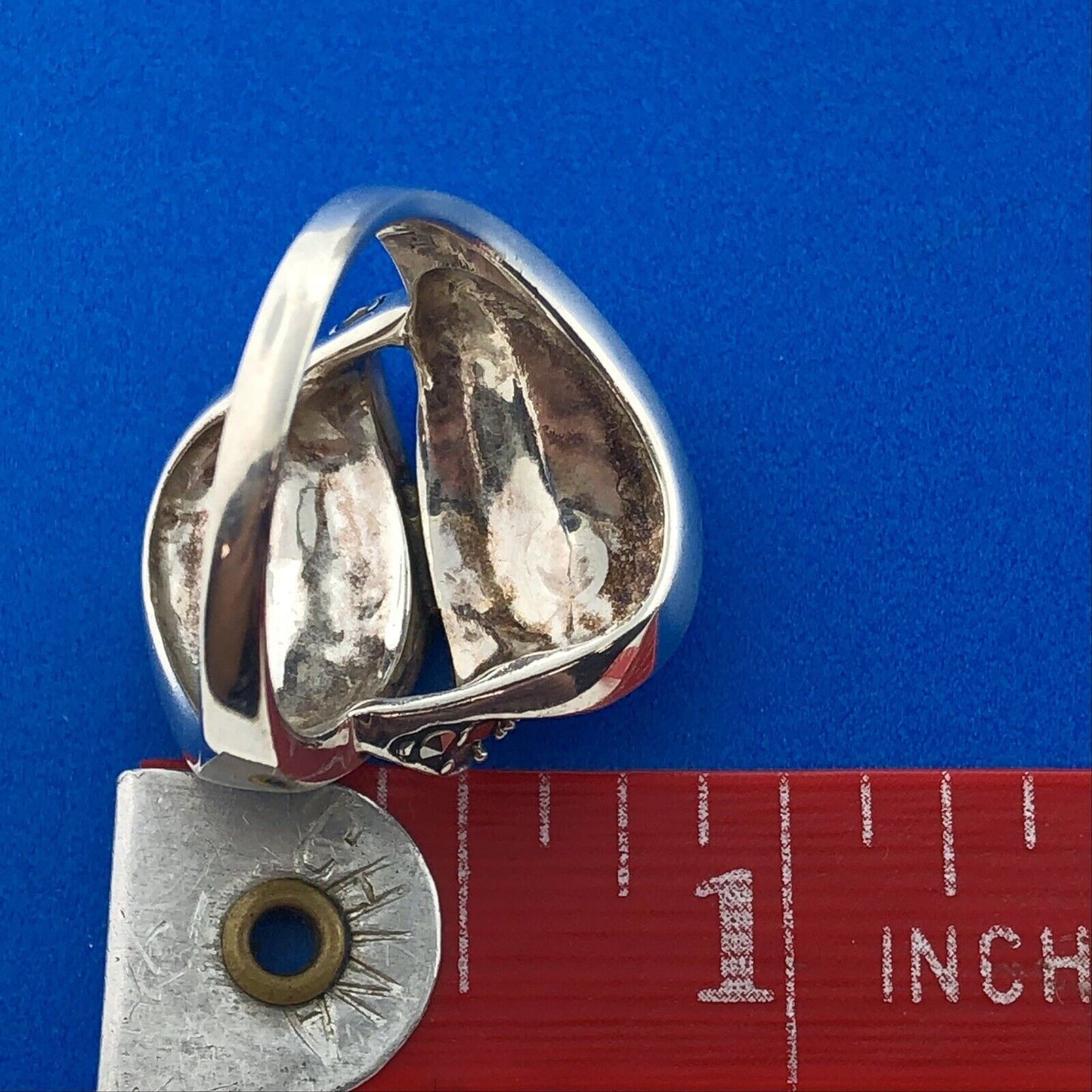 Retro Sparkling 925 Sterling Silver Marcasite Leaf Bypass Statement Ring