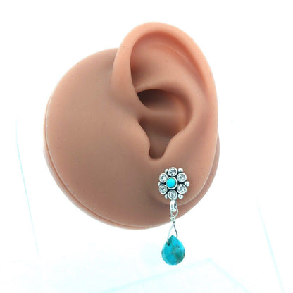 925 Sterling Silver Turquoise Round Cubic Zirconia Dangle Stud Earrings