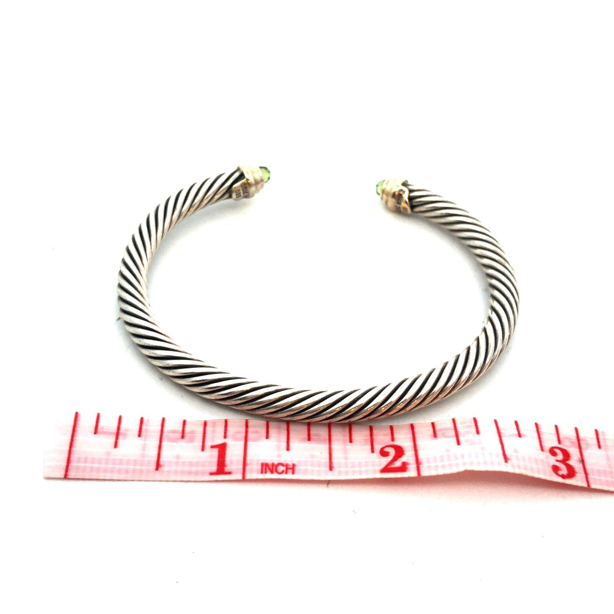 David Yurman Sterling Silver 14K Gold Peridot 5mm Classic Cable Cuff Bracelet