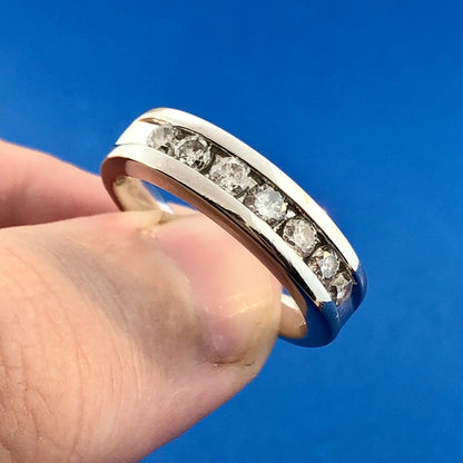 Designer Zales 10K White Gold Channel Set Diamond Wedding Band Ring Size 9.25