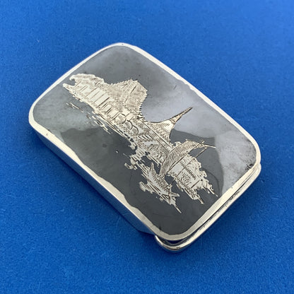Vintage Sterling Silver SIAM NIELLOWARE Buildings Belt Buckle