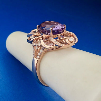 EFFY 14K Rose Gold Amethyst Diamond Accent February Anniversary Statement Ring