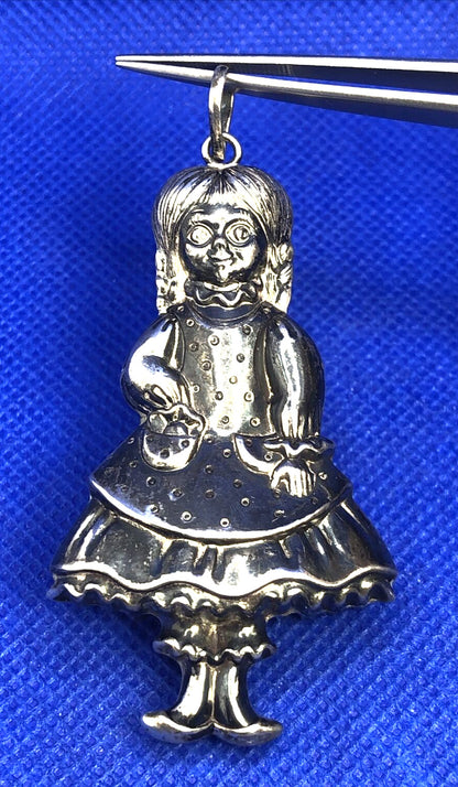 Vintage Designer RM Trush 1979 925 Sterling Silver 3D Girl in Dress Ornament