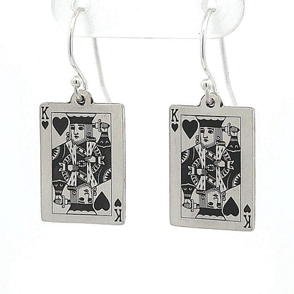 Custom Artisan Sterling Silver 925 Poker Playing Card Drop Dangle Earrings