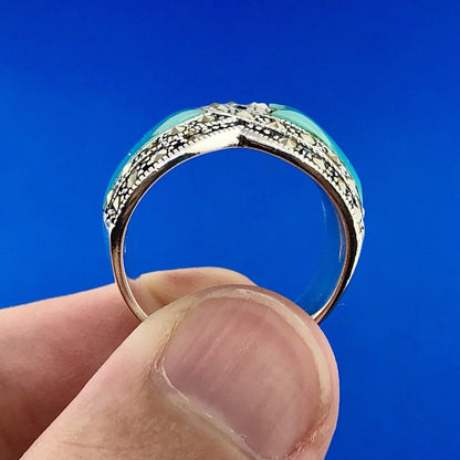 Designer Barse 925 Sterling Silver Turquoise Enamel Marcasite Statement Ring