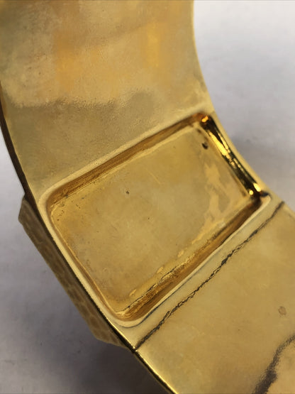 IMAN CN Gold Tone Hammered Metal Purple Cubic Zircoina Statement Cuff Bracelet