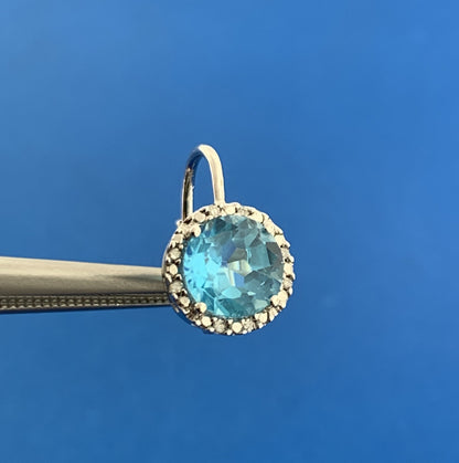 Designer 925 Sterling Silver Blue Topaz Diamond Halo Lever Back Earrings