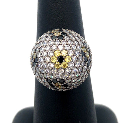 Designer SB 925 Sterling Silver White Yellow Cubic Zirconia Black Onyx Dome Ring