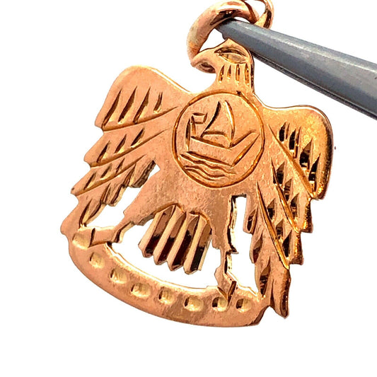 Designer 18K Yellow Gold Eagle Bird Boat Travelers Textured Pendant