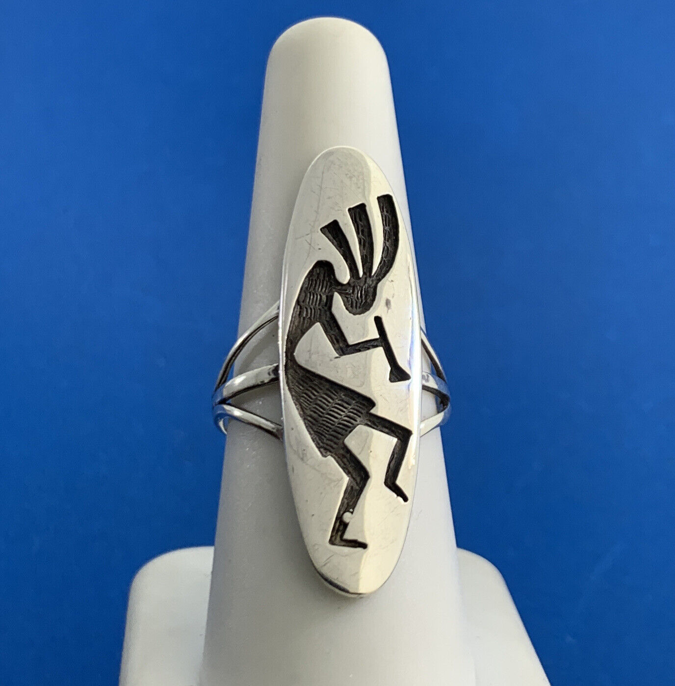 Native American Hallmarked 925 Sterling Silver Kokopelli Statement Finger Ring