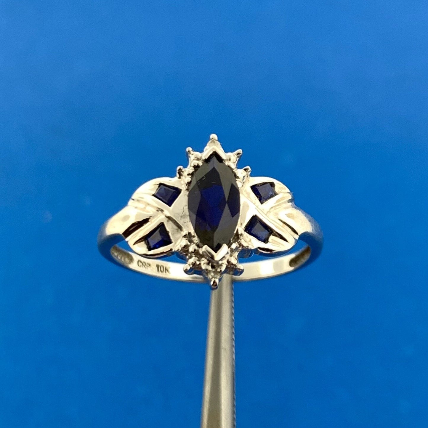10K White Gold Marquise Sapphire Diamond Accented September Occasion Ring