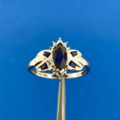 10K White Gold Marquise Sapphire Diamond Accented September Occasion Ring