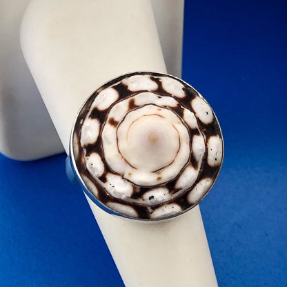 Awesome 925 Sterling Silver Spiral Shell Round Top Statement Adjustable Ring