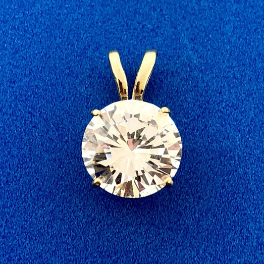Classic 14K Yellow Gold Solitaire 2 Carat Cubic Zirconia CZ Drop Dangle Pendant
