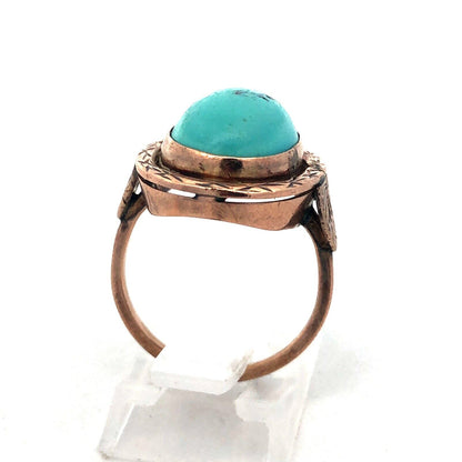 Old Pawn Native American 10K Yellow Gold Oval Turquoise Cabochon Dome Ring