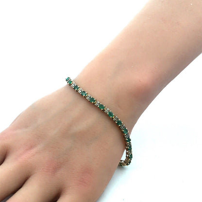 Designer P 10K Yellow Gold Emerald Diamond May Anniversary Tennis Bracelet