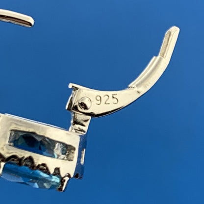 Designer 925 Sterling Silver Blue Topaz Diamond Halo Lever Back Earrings