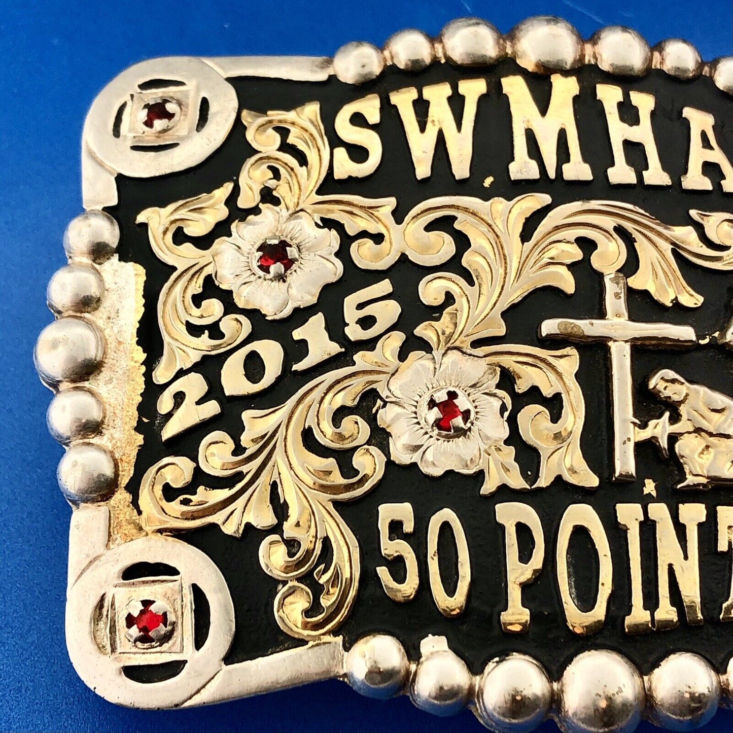 Corriente Gold Silver Tone Rhinestone SWMHA 50 Points Award Artisan Belt Buckle