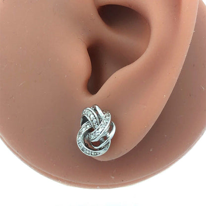 Designer 925 Sterling Silver Round Diamond Knot Stud Earrings