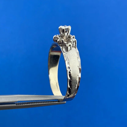 Vintage 14K White Gold Diamond Solitaire W/Accents Engagement Ring