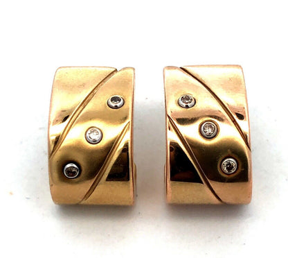 Designer 14K Yellow Gold Round Diamond Modernist Drop Half Hoop Stud Earrings