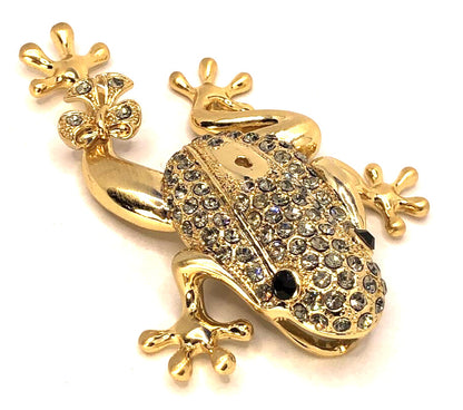 Estate Andrew Hamilton Crawford Rhinestone Gold Tone 3D Frog Statement Pendant