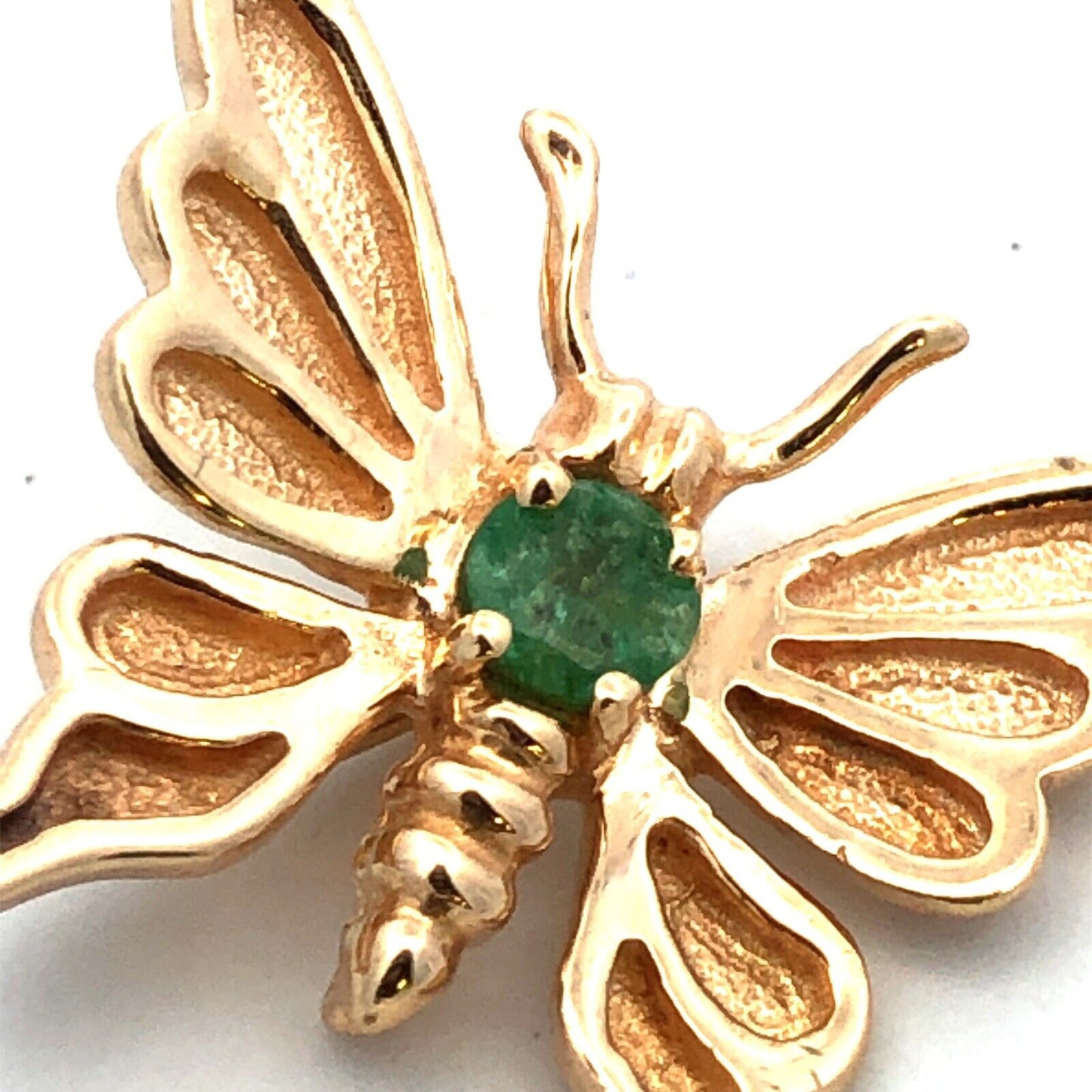 Designer 14K Yellow Gold Round Green Emerald Moth Butterfly Pendant