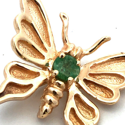 Designer 14K Yellow Gold Round Green Emerald Moth Butterfly Pendant