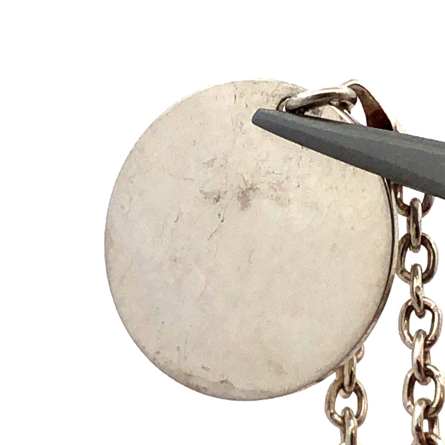 Italy 925 Sterling Silver Round Engravable Tag Station Oval Link Chain Necklace