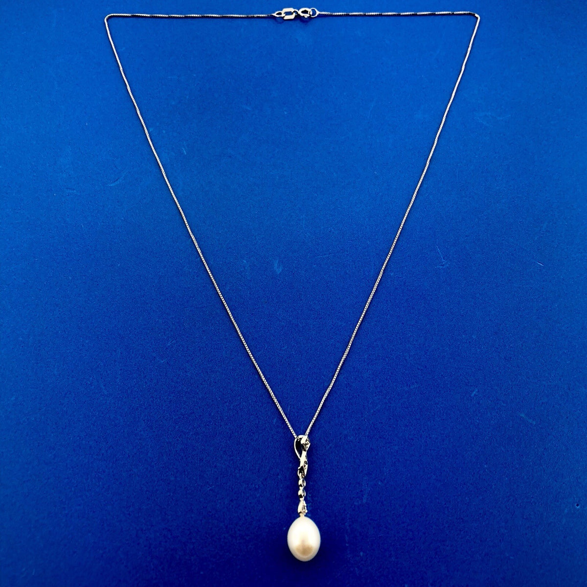 Designer AJ 14K White Gold Diamond Pearl Bridal Pendnat June Wedding Necklace