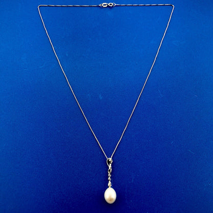 Designer AJ 14K White Gold Diamond Pearl Bridal Pendnat June Wedding Necklace