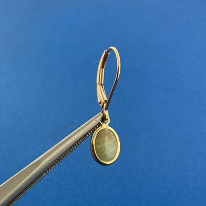 Designer Mexico 14K Yellow Gold Oval Jade Cabochon Drop Dangle Earrings