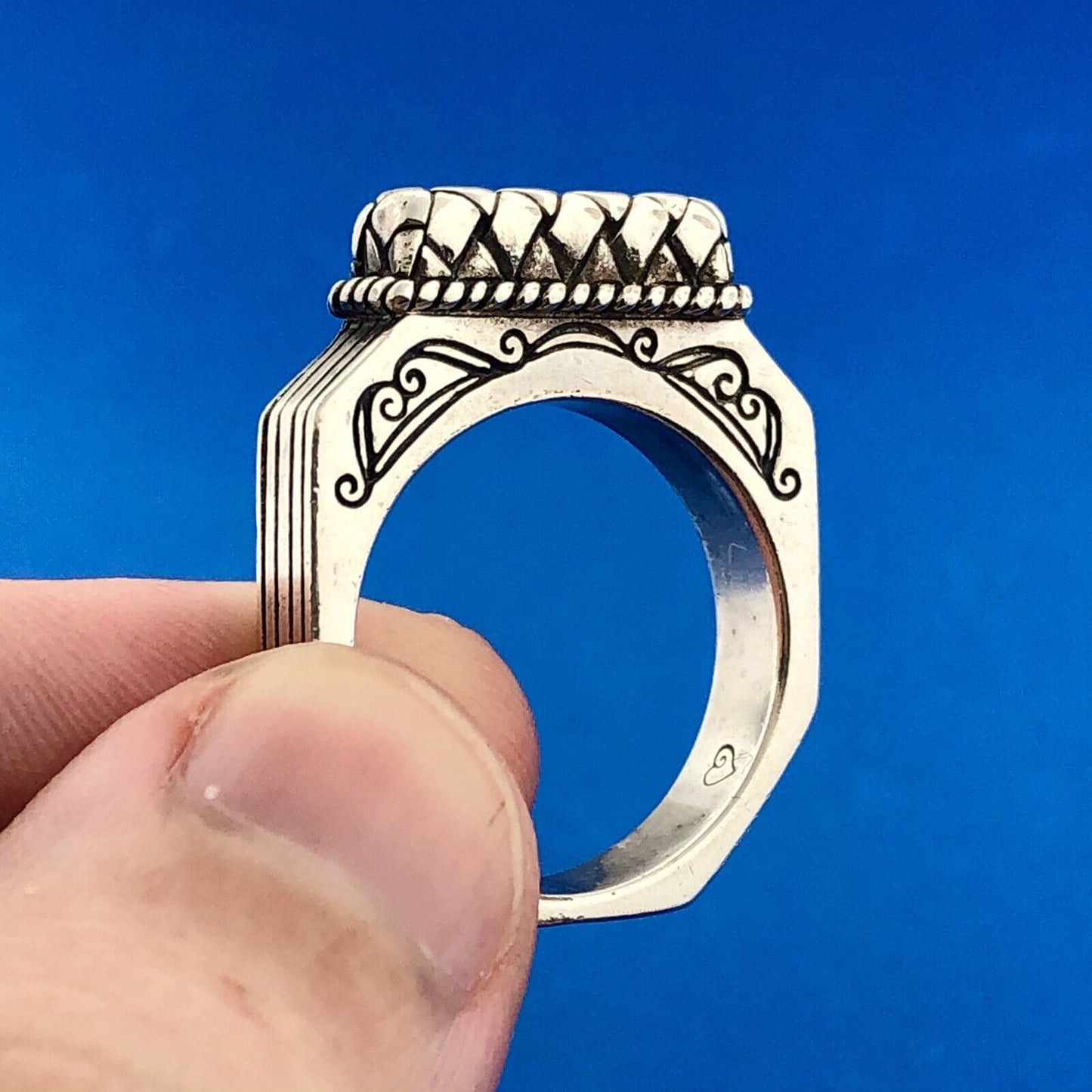 Designer 925 Sterling Silver Architectural Scroll Bar Dome Ring