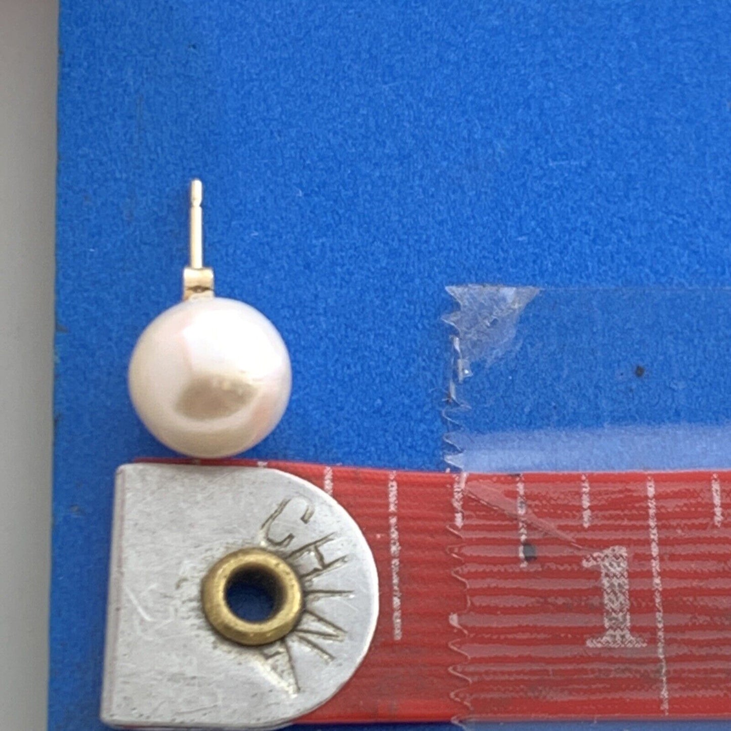 Designer 14K Yellow Gold White Pearl Solitaire Statement Stud Earrings 7.65mm