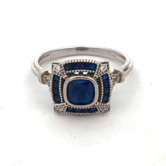 Designer Jeulia 925 Sterling Silver Blue Sapphire CZ Square Anniversary Ring