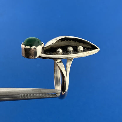 Stunning Sterling Silver 925 Cabochon Oval Green Malachite Floral Ring Size 8