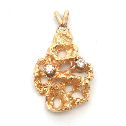 14K Yellow Gold Diamond Open Work Nugget Style Pendant