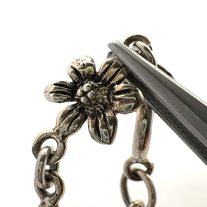 Estate 925 Sterling Silver Flower Floral Station Tennis Bracelet
