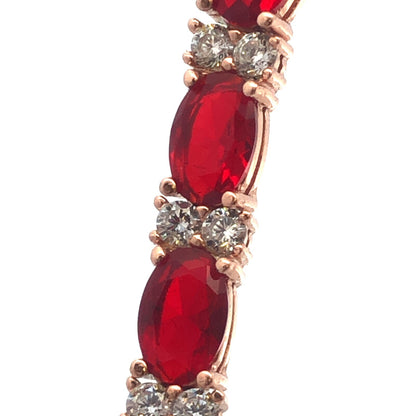 Designer SGJ Rose Tone Sterling Silver Red White Cubic Zirconia Tennis Bracelet