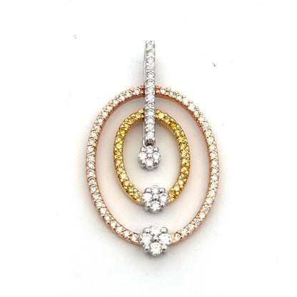 Designer 18K Yellow White Rose Gold Tri-Color Diamond Oval Statement Pendant