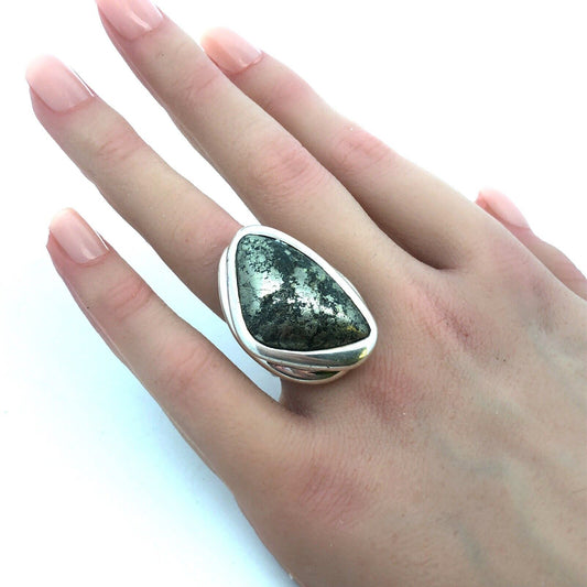 Designer Barse 925 Sterling Silver Rough Cut Hematite Chunky Statement Ring