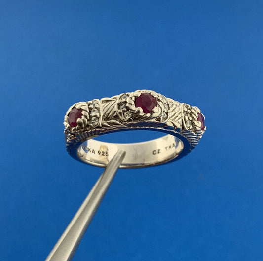 Judith Ripka 925 Sterling Silver Ruby July Anniversary Stackable Band Ring