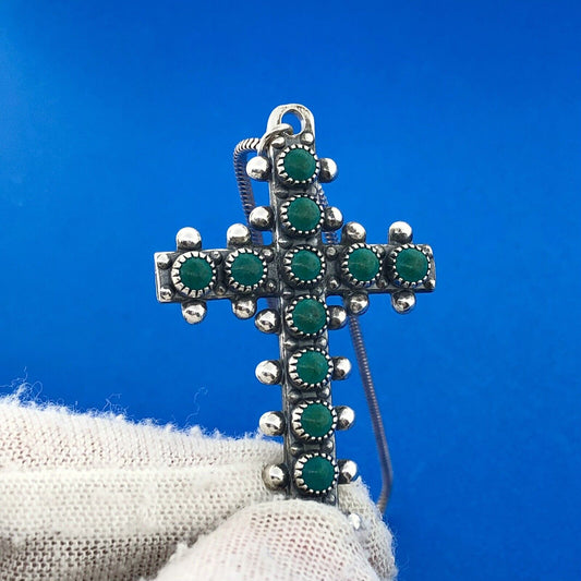 Stunning Sterling Silver 925 Turquoise 18" Chain Religious Faith Cross Necklace